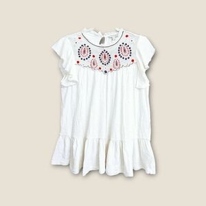 Lucky Brand Boho Embroidered Mesh Flutter Sleeve Peplum Blouse Small